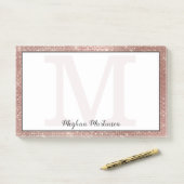 Girly Roos Gouden Glam Sparkle Monogram Naam Groot Post-it® Notes (Op bureau)