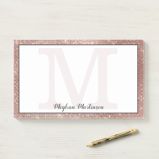 Girly Roos Gouden Glam Sparkle Monogram Naam Groot Post-it® Notes (Op bureau)