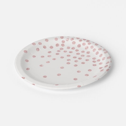 girly roos gouden glitter confetti polka dots papieren bordje (Gekanteld)