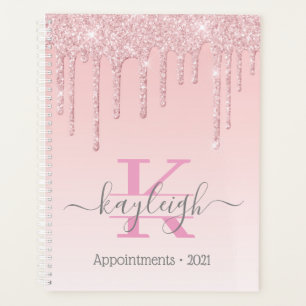Girly Roos Gouden Glitter Drips Ombre Monogram 202 Planner