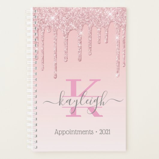 Girly Roos Gouden Glitter Drips Ombre Monogram 202 Planner (Voorkant)