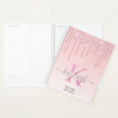 Girly Roos Gouden Glitter Drips Ombre Monogram 202 Planner (Display)