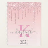 Girly Roos Gouden Glitter Drips Ombre Monogram 202 Planner (Voorkant)
