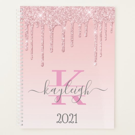 Girly Roos Gouden Glitter Drips Ombre Monogram 202 Planner (Voorkant)