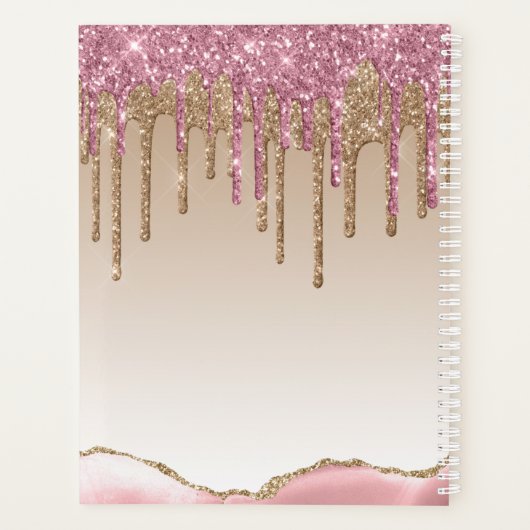 Girly Roos Gouden Glitter Drips Ombre Monogram 202 Planner (Achterkant)