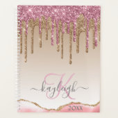 Girly Roos Gouden Glitter Drips Ombre Monogram 202 Planner (Voorkant)