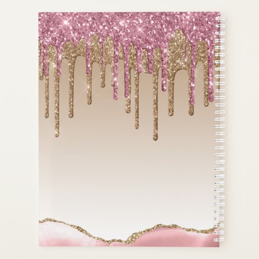 Girly Roos Gouden Glitter Drips Ombre Monogram 202 Planner (Achterkant)