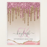 Girly Roos Gouden Glitter Drips Ombre Monogram 202 Planner<br><div class="desc">Moderne, girly roos gouden glitter druppels op goudbruin wit ombre achtergrond spiraal 2024 of elk jaar afsprakenboek en planner. Dit ontwerp is voorzien van blush roze roségoud en donkergeel glitter druppels op goudbruin wit ombre achtergrond met naam en monogram tekst sjabloon. Aan de onderkant blozen roze agaat geode met een...</div>