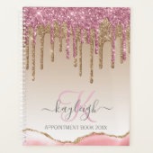 Girly Roos Gouden Glitter Drips Ombre Monogram 202 Planner (Voorkant)