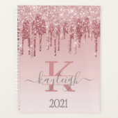 Girly Roos Gouden Glitter Drips Ombre Monogram 202 Planner (Voorkant)