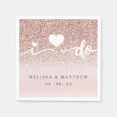 Girly Roos Gouden Glitter Ik Namen Datum Huwelijk Servet (Voorkant)