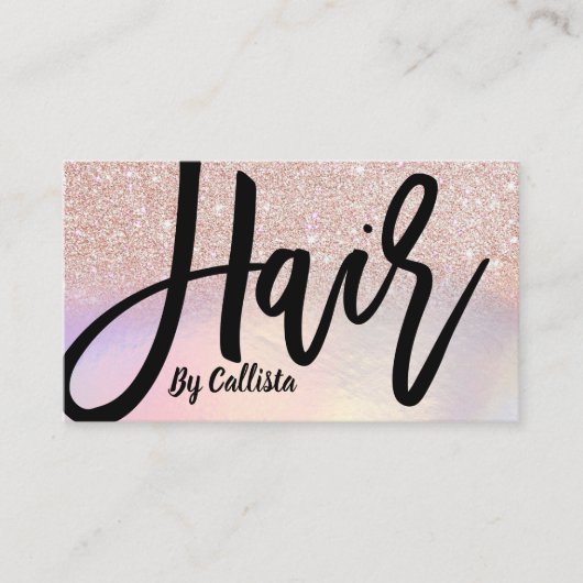 Girly Roos Gouden Glitter Iridescent Hair Stylist Visitekaartje (Voorkant)