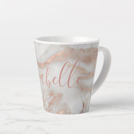 Girly roos gouden glitter marmeren naam gepersonal latte mok (Rechterhoek)