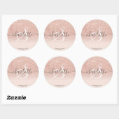 Girly roos gouden glitter ombre blush naam monogra ronde sticker (Vel)