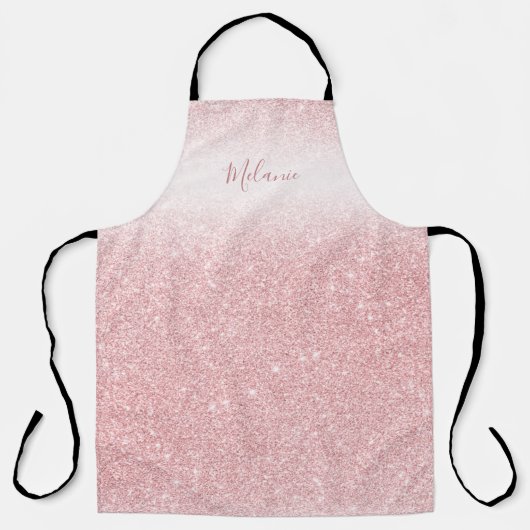 Girly Roos Gouden Glitter Ombre Gepersonaliseerd Schort (Voorkant)