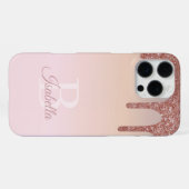 Girly Roos Gouden Glitter, Roze en Monogram Naam iPhone Hoesje (Achterkant horizontaal)