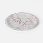 Girly Roos goudfolie | Monogram marmer Papieren Bordje (Gekanteld)