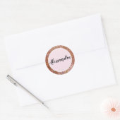 Girly Roos Paarse Glitter Naam Classic Ronde Sticker (Envelop)