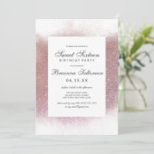 Girly Roos Pink White Glitter Dust Border Sweet 16 Kaart (Staand voorkant)