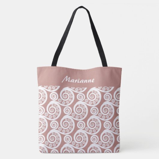 Girly Roos-roze Abstract varenblad naam Canvas tas (Achterkant)