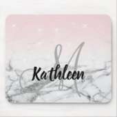 Girly Roos Roze Grijs Marmer Monogram Naam Muismat (Voorkant)