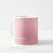 Girly Roos Roze Zilver Glitter Gepersonaliseerde N Koffiemok (Voorkant links)