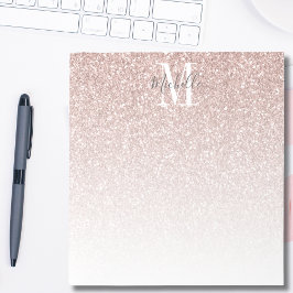 Girly Rose Gold Blush Pink Glitter Monogram Name Notitieblok