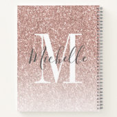 Girly Rose Gold Blush Pink Glitter Monogram Name Notitieboek (Achterkant)