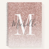 Girly Rose Gold Blush Pink Glitter Monogram Name Notitieboek (Voorkant)