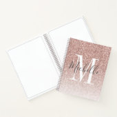 Girly Rose Gold Blush Pink Glitter Monogram Name Notitieboek (Binnen)