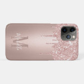 Girly Rose Gold Glitter Drips Script Name Monogram Case-Mate iPhone Case (Achterkant (horizontaal))