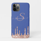 Girly Rose Goud Glitter Drips, Monogram Case-Mate iPhone Case (Achterkant)