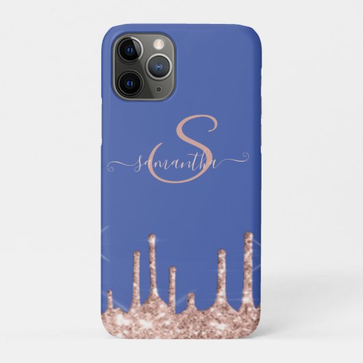 Girly Rose Goud Glitter Drips, Monogram Case-Mate iPhone Case (Achterkant)