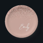 Girly Rose Goud - Roze Glitter Monogram Papieren Bordje<br><div class="desc">Rose Goud - Roze Glitter Glans Monogram Naam en Initiaal Feestborden. Dit is het perfecte cadeau voor een 16e verjaardag,  trouwdag,  bruidsfeest,  jubileum,  babyfeest of vrijgezellenfeest voor iemand die van glamour luxe en chic stijlen houdt.</div>