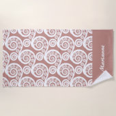 Girly Rosy-Brown Koru Fern Frond Beach Towel Strandlaken (Voorkant)