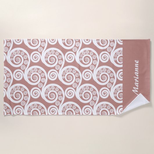 Girly Rosy-Brown Koru Fern Frond Beach Towel Strandlaken (Voorkant)