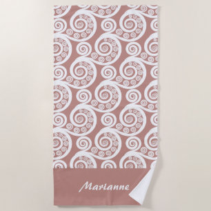 Girly Rosy-Brown Koru Fern Frond Beach Towel Strandlaken