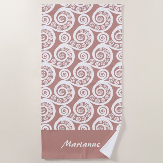 Girly Rosy-Brown Koru Fern Frond Beach Towel Strandlaken (Voorkant)