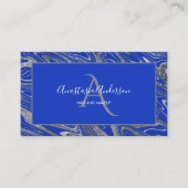 Girly Royal Blue Silver Marble Glitter Monogram Visitekaartje (Voorkant)