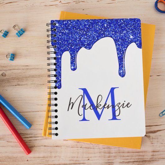 Girly Royal Blue Sparkle Glitter Driemonogram Notitieboek