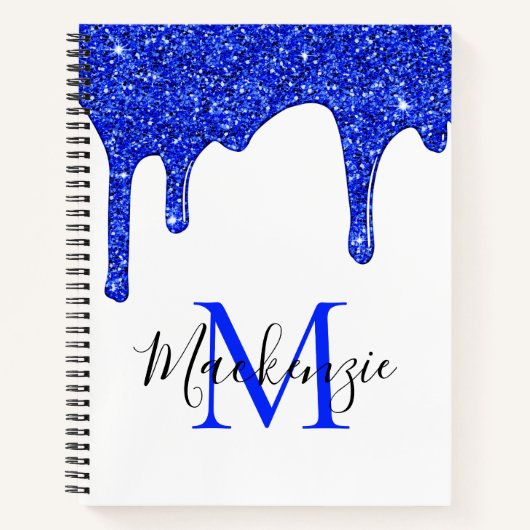 Girly Royal Blue Sparkle Glitter Driemonogram Notitieboek (Voorkant)