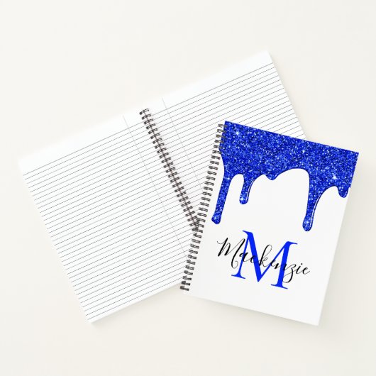 Girly Royal Blue Sparkle Glitter Driemonogram Notitieboek (Binnen)