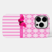 Girly Roze Argyle en Strepen Vlinder Case-Mate iPhone Case (Achterkant (horizontaal))