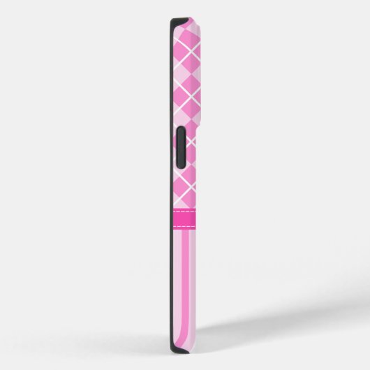 Girly  Roze Argyle en Strepen Vlinder Case-Mate iPhone Case (Achterkant / Rechts)