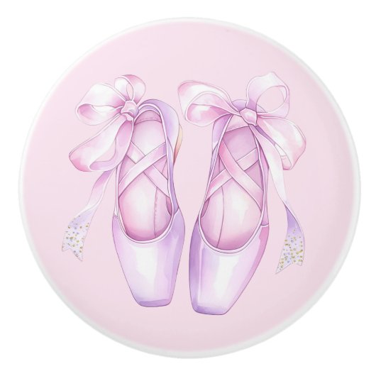 Girly Roze Ballet Schoenen Keramische Knop (Voorkant)
