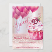 Girly roze ballon cupcake Roos gouden glitterij Kaart (Voorkant)