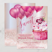 Girly roze ballon cupcake Roos gouden glitterij Kaart (Voorkant / Achterkant)