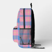 Girly Roze & Blauw Plaid Monogram Initialen Bedrukte Rugzak (Rechts)