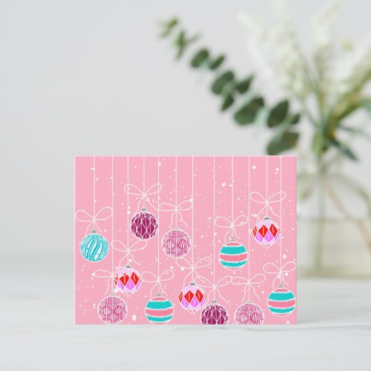 Girly Roze Blauwgroen Glam Kerstversiering en Snee Feestdagenkaart (Staand voorkant)