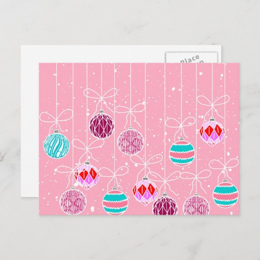 Girly Roze Blauwgroen Glam Kerstversiering en Snee Feestdagenkaart (Voorkant / Achterkant)